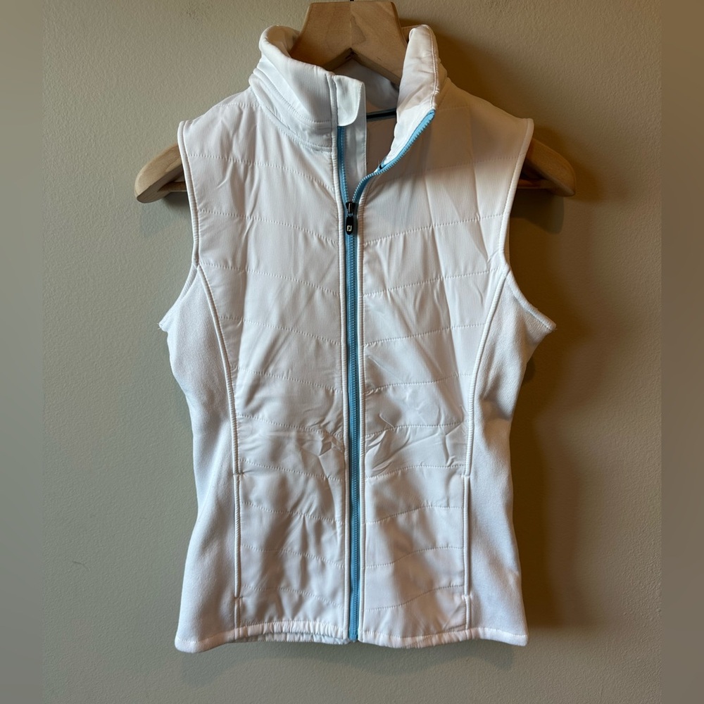 FootJoy White Quilted Vest with Light Blue Zip Size XS